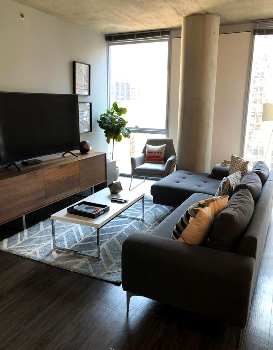 A freshly cleaned open-plan living room